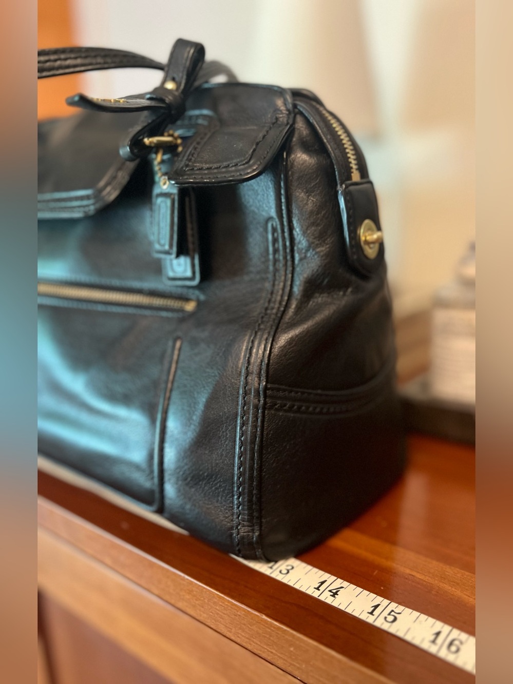 Coach Black Smooth Leather Double Handled Bag Purse - Picture 2 of 9